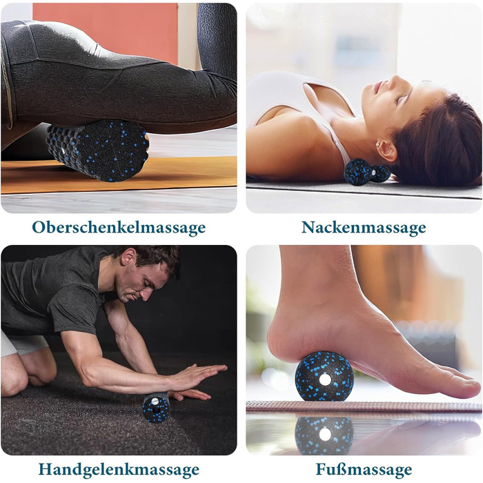 Набір масажних роликів для м'язів та фасцій (Foam Roller Set): великий ролик, міні-ролик та дуо-бол для йоги та відновлення, синій