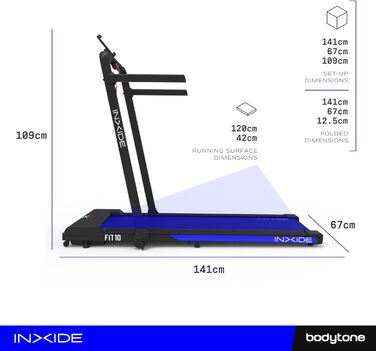 Bodytone Klappване бігове полотно з Bluetooth, сумісне з FitShow та Zwift, швидкість до 10 км/год, динамік, модель FIT10 Inxide