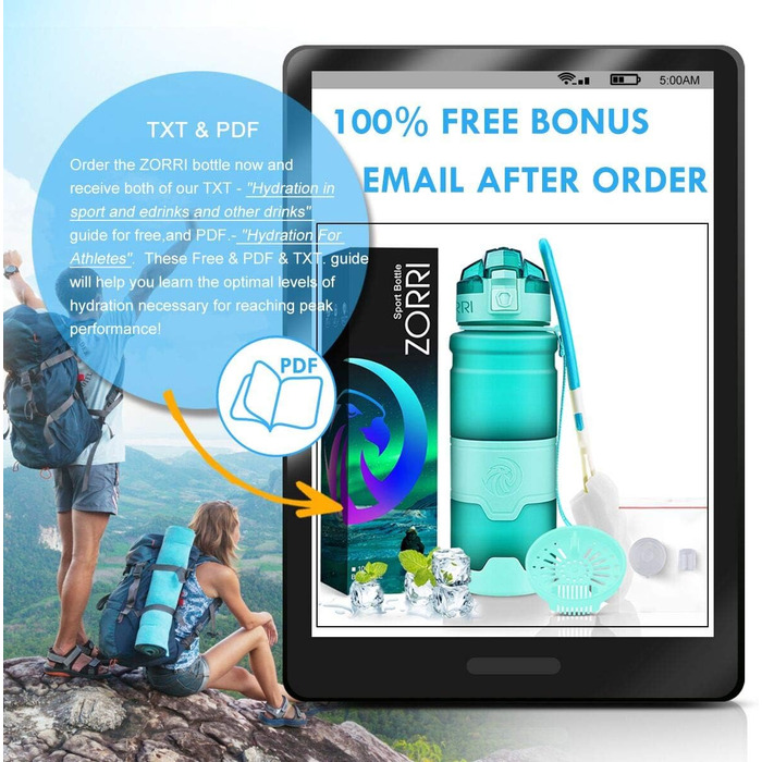 Спортивна пляшка ZORRI 503 мл, 1 л, 700 мл, 500 мл, 400 мл, BPA-Free, для води та газованих напоїв, без витоку, еко-пляшка для дітей, школи, спортзалу, фітнесу, велосипеда, м'ятно-зелений колір