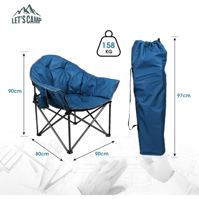 Розкладне крісло-мішок для кемпінгу LET'S CAMP Moonchair з сумкою-холодильником, тканина Оксфорд, темно-синій