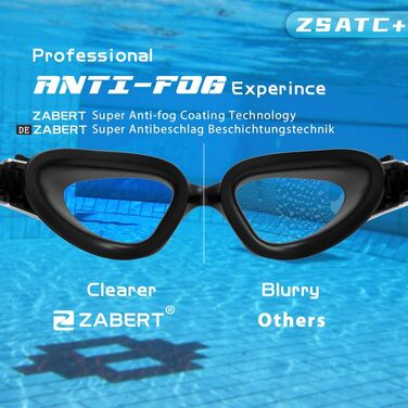 ZABERT W1 Окуляри для плавання для дорослих, антифог, поляризовані, дзеркальні, UV-захист, водонепроникні, чорні-сині