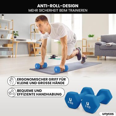 Гантелі неопренові UNYCOS 2 шт. 1-10 кг, короткі, антиковзаючі, для фітнесу, силових тренувань, пілатесу, дому. Набір 1 кг, 2 кг, 3 кг.