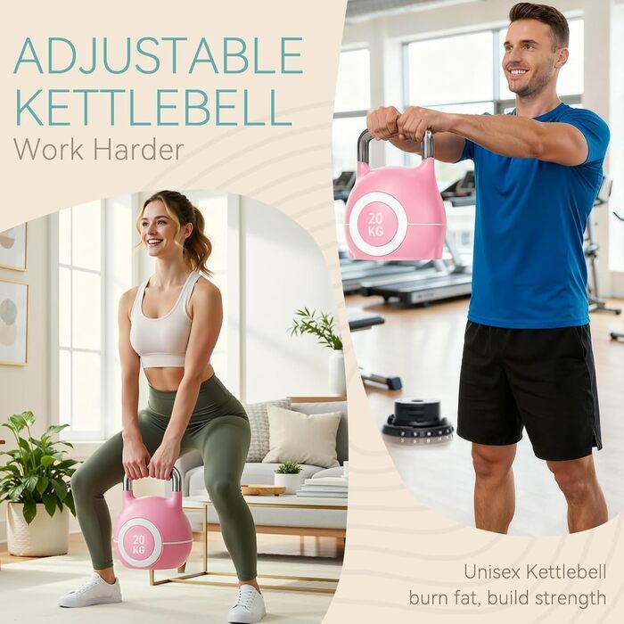 Кетлбел регульований 7 в 1, 20 кг (рожевий) для дому | Набір гантелей-кетлбелів для фітнесу | Спортивне обладнання для дому