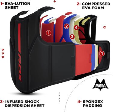 Захист для корпусу RDX з Maya Hide шкіри, червоний S/M – для кікбоксингу, MMA, муай-тай, боксу, регульований, для домашніх і тренажерних занять