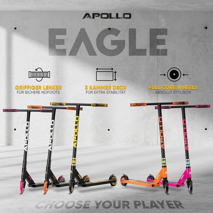 Трюковий самокат Apollo Eagle для дітей, підлітків і дорослих, алюмінієвий, підшипники ABEC 9, колеса 110 мм, чорний/золотий