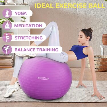 Фітнес-м'яч Signature Fitness 68–75 см, антивибуховий, нековзний, для йоги, тренувань і вагітних, з насосом, фіолетовий, XL, 2000 фунтів