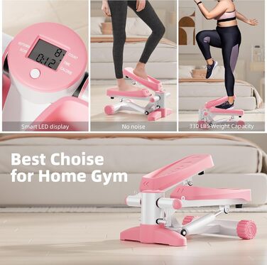 Сходи для фітнесу Mytrix Pink: портативний міні-степер з еластичними гумками та LCD-дисплеєм (до 150 кг) для спалювання калорій та аеробіки вдома та в офісі
