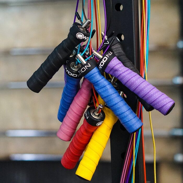 Скакалка WOD Nation для швидких стрибків: Регульоване тренувальне обладнання з двома кабелями (товстий та легкий, 3.4 м), колір блакитний