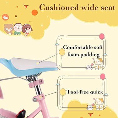 Дитяче велосипед RULLY Daisy для дівчаток 2-7 років, 12/14/16 дюймів, з сидінням для ляльки, ґуртками, кошиком та стрічками, рожевий