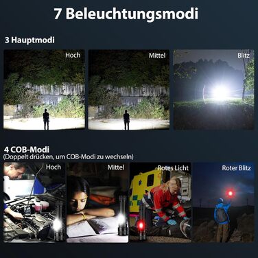 Тактичний ліхтарик Zeusfire LED, 2 шт., 100 000 люмен, 7 режимів, водонепроникний IPX7, для кемпінгу та туризму, чорний