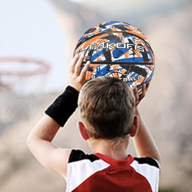 Баскетбольний м'яч FAKOFIS, розмір 5, для гри на вулиці та в залі, тренування, дорослі. (3 шт., камуфляжний оранжево-чорний)