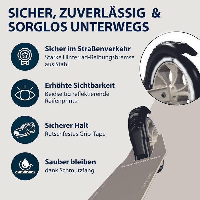 Дитячий самокат Hudora Scooter Up 145 Junior - безпечний та якісний самокат для дітей від 3 років, складна конструкція, регульована висота, 145 мм колеса (перламутровий)