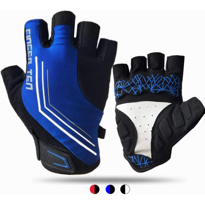 Рукавички для велосипеда FINGER TEN для чоловіків, MTB, гелеві, протиковзкі, для катання, Downhill, хайкінгу, унісекс, сині, напівпальцеві