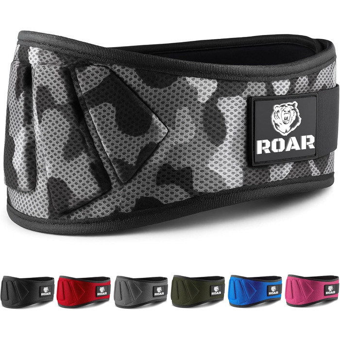 Пояс для важкої атлетики Roar®: підходить для чоловіків та жінок, тренувань у залі, пауерліфтингу, важкої атлетики, жиму лежачи, кросфіту та фітнесу. Матеріал: камуфляж M