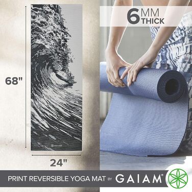 Йога-килимок Gaiam Yogamatte Premium Spiral Motion, двосторонній протиковзкий килимок для йоги та пілатеса, 172.7 x 61 x 6 мм