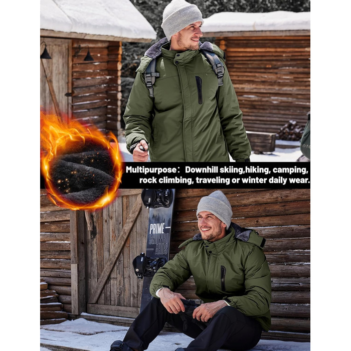 TACVASEN Зимова куртка для чоловіків, водонепроникна, тепла, флісова підкладка, софтшел, дихаюча, функціональна куртка з відстібаною капюшоном (S, армійний зелений)