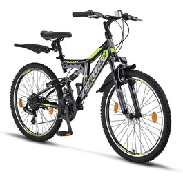 Гірський велосипед Chillaxx Bike Falcon, 24/26/27.5/29 дюймів, для хлопців, дівчат, жінок і чоловіків, дискові гальма, 21 швидкість, повна амортизація, чорний/лайм, V-гальма