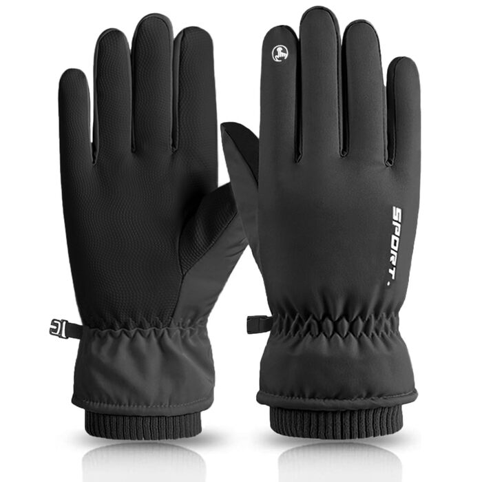 Чоловічі зимові рукавички KXF з натуральної шкіри, утеплені флісом, вітронепроникні, для їзди на велосипеді, водіння, бігу, кемпінгу та хайкінгу (Чорний)