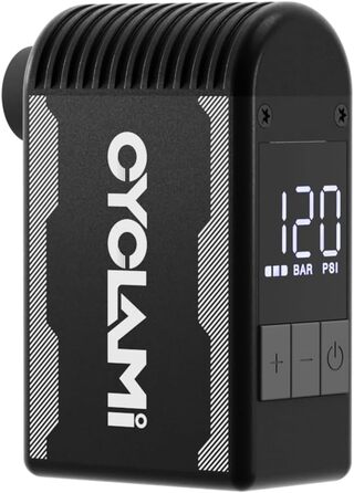 Електричний міні-насос для велосипеда CYCLAMI A2S з USB-C, автоматичним вимірюванням тиску та відключенням при 120 PSI, підходить для ніпелів Presta і Schrader
