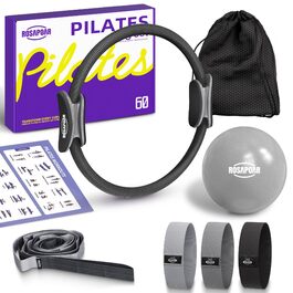 Pilates Essentials Kit ROSAPOAR для жінок: кільце для пілатесу 35 см, м'яч для йоги та еспандери – набір для домашніх тренувань, тонування та скульпторування корпусу