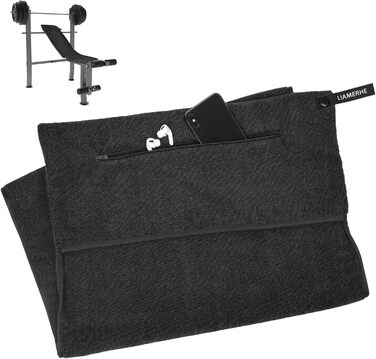 Рушник для фітнесу Liamerhe з мікрофібри 120x50 см з кишенею на блискавці та антиковзким покриттям (чорний)