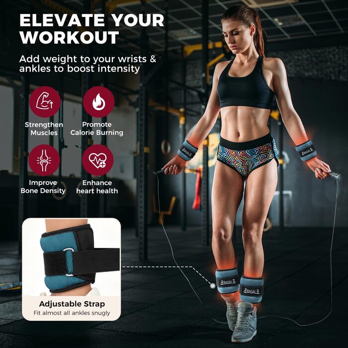 Утяжелители для рук и ног BAGAIL (2.27 кг/пара, синие) для фитнеса, ходьбы, бега и реабилитации