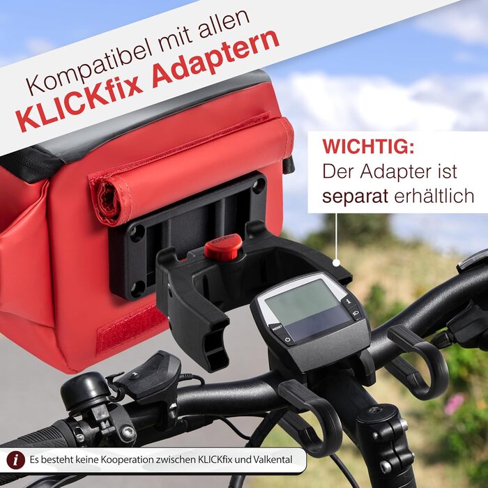 Valkental 3-в-1 велосипедна сумка на кермо KLICKfix, водонепроникна, повністю світловідбивна, 4 л, для електровелосипеда, червона/рефлекторна, універсальна сумка на кермо і на пояс