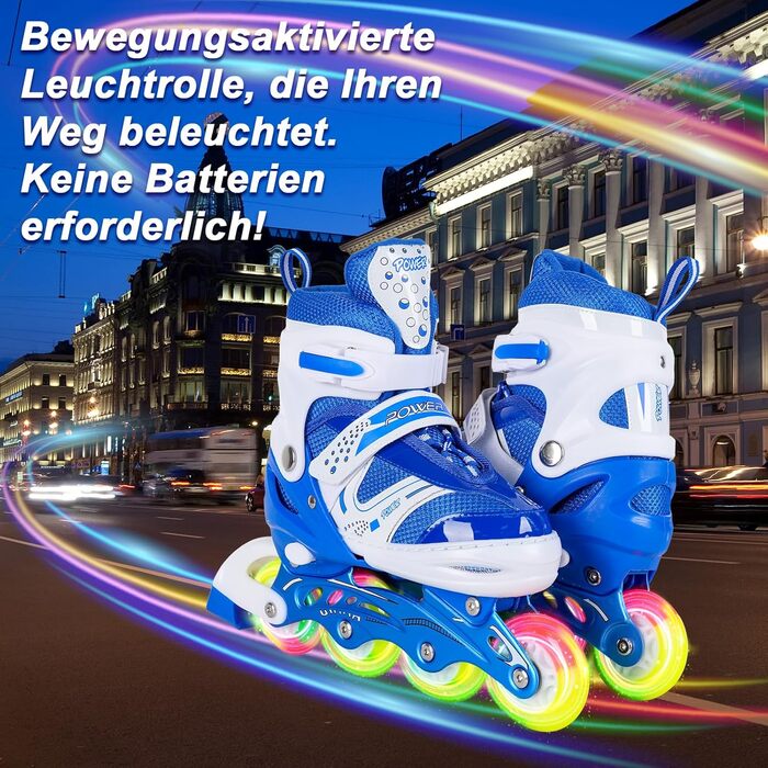 Дитячі ролики JIFAR Inliner Kinder з регульованим освітленням, розміри 30-33, 34-37, для хлопчиків та дівчаток, блакитні