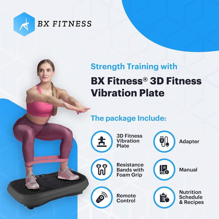 BX Fitness 3D вібраційна платформа для кардіо та силових тренувань, чорна