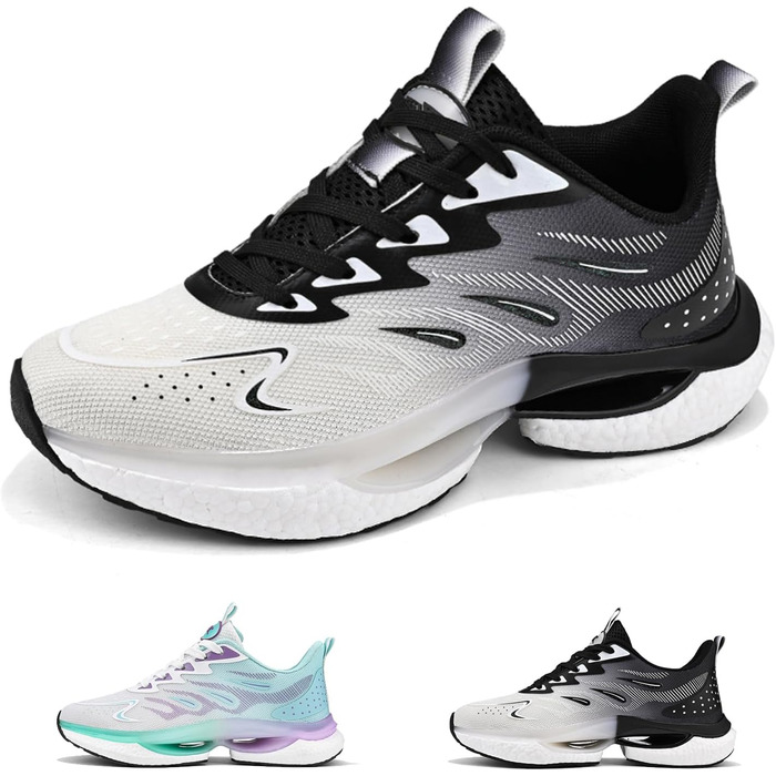 Спортивне взуття для жінок та чоловіків: кросівки для бігу, фітнесу, прогулянок та повсякденного носіння. Розміри 35-45 EU (44 EU, чорний, білий, сірий)