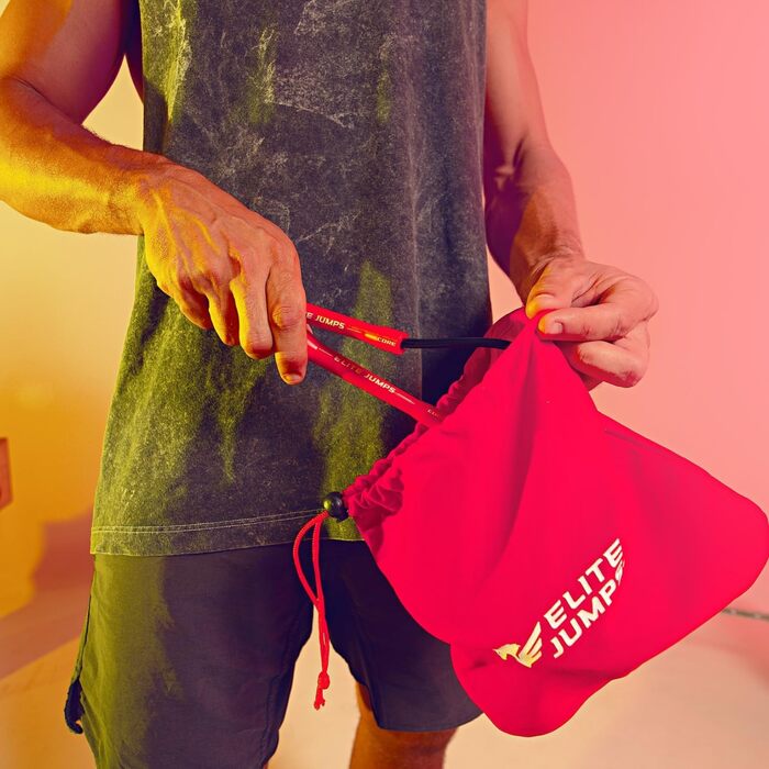 Стрибкове канат Elite Jumps Core – 6 мм PVC, регульований, для занять вдома та на вулиці, міцні ручки, антизаплутування, синьо-білий