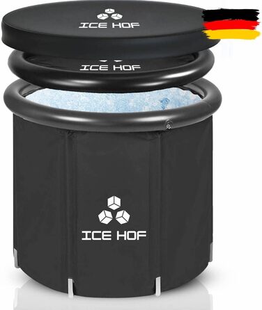 IceHof® Ванна для криотерапії XL Plus розмір Ø80x80 см з кришкою, складана надувна ванна для дому та вулиці, 5 шарів ізоляції, портативна ванна для льодяного душу, криотерапія вдома