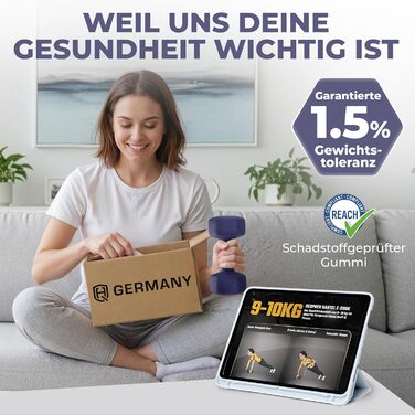 Набір гантелей HQ Germany® 9 кг (2 шт) для фітнесу та Pilates, Indigo Blue - Hanteln Set, Dumbbells, Home Gym