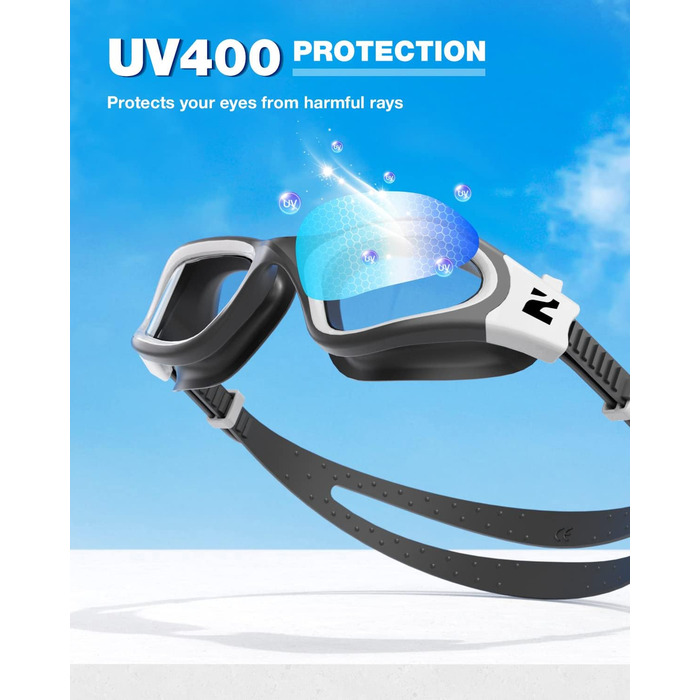 Окуляри для плавання ZIONOR G1 SE проти запотівання для дорослих, чоловіків та жінок, чорно-білі, прозорі