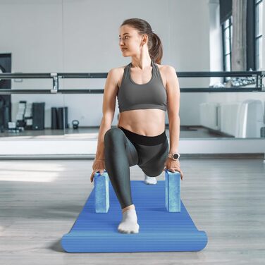 Набір для йоги BalanceFrom GoYoga 7 в 1: килимок 1/2'' з ременем, 2 блоки, рушник для килимка, рушник для рук, ремінь, наколінник, синій