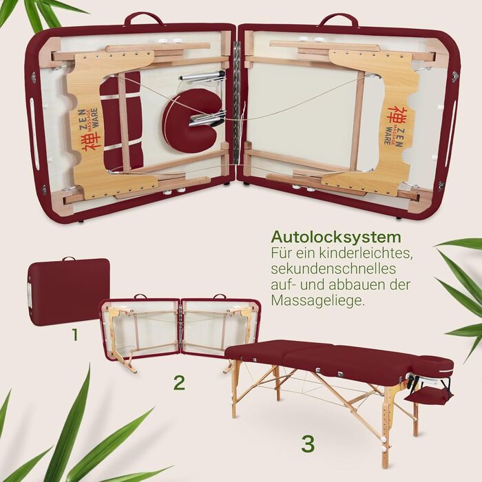 Zen – Мобільний масажний стіл Zen з круглими кутами, складний та з регулюванням висоти – масажний стіл з цільного дерева для активних стилів масажу. Масажний стіл з підголовником, підлокітниками та кишенею