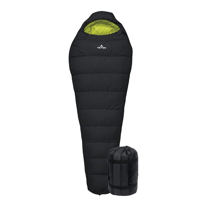 Спальний мішок Teton Sports LEEF Ultralight Mummy для туризму, походів та кемпінгу (довгий, чорний/шалфей) - 3-4 сезони, з компресійним мішком