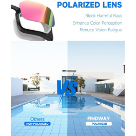 Окуляри для плавання Findway, антизапітніння/UV-захист, поляризовані окуляри для дорослих, жінок, підлітків з запасним носовим упором, без витоку, чіткий огляд, чорний & білий/поляризована димчаста лінза (чорний & білий/рожева поляризована дзеркальна лінза)