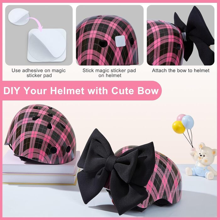 Дитячий шолом Kinder для дівчаток 8-14 років з повним захистом (шолом, наколінники, налокітники), чорно-рожевий, розмір M (52-58 см)