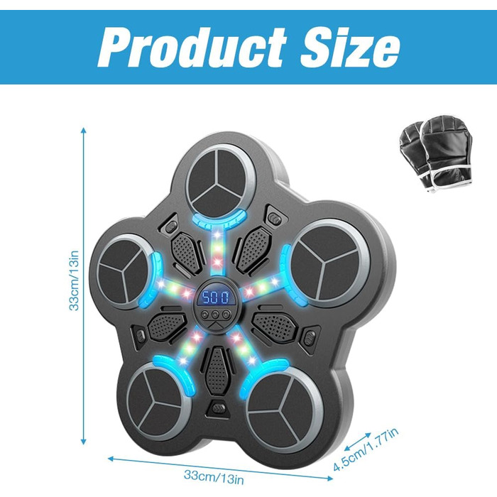 Музична бокс-машина: LED тренажер для музики та боксу, Bluetooth, 3 режими швидкості, підрахунок ударів, для дітей та дорослих