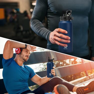 Термобутилка Fjbottle з нержавіючої сталі з трубочкою, 950/1200 мл, 2 кришки, BPA-free, герметична спортивна пляшка для води, велоспорту, школи, фітнесу, газованої води