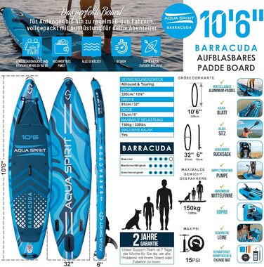 Надувний SUP Борд Aqua Spirit 320 см | Комплект з веслом, рюкзаком та насосом | Набір для SUP-серфінгу | Синій