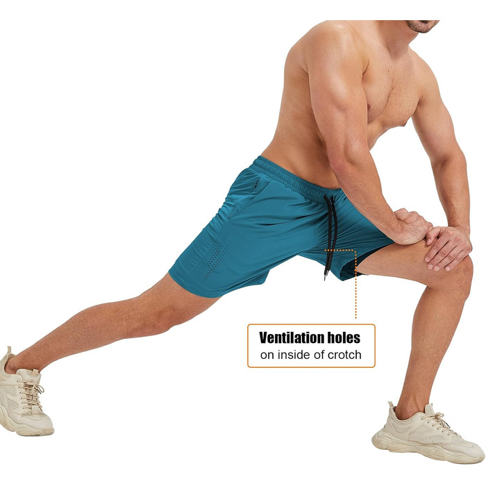 Чоловічі спортивні шорти для бігу 2-в-1, швидка сушка, короткі шорти для бігу, гімнастики, активного відпочинку, марафону, тренувань з кишенею на блискавці (S, Павіно-блакитний)