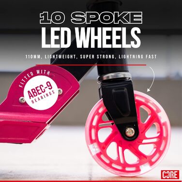 Самокат дитячий CORE Foldy Kinderroller 6-12 років, рожевий, LED-колеса, складаний, регульована ручка