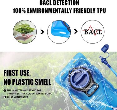 Гідраторний рюкзак BBAIYULE 2 л, BPA-Free, з питною системою, легкий 380 г, з відбивачами, для бігу та велоспорту, чорний з синьою питною колбою