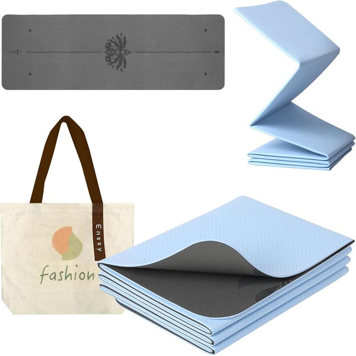 Килимок для йоги Enssy, складаний, компактний, 173x61 см, 0,4 см, з сумкою, легкий дизайн для пілатесу (PU-Lotus Centerline2)