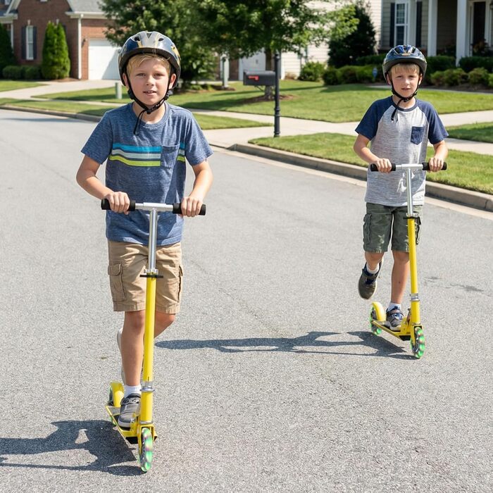 Дитячий роликовий самокат COSTWAY з LED-колесами, регульована висота, для дітей від 4 років, до 70 кг, жовтий