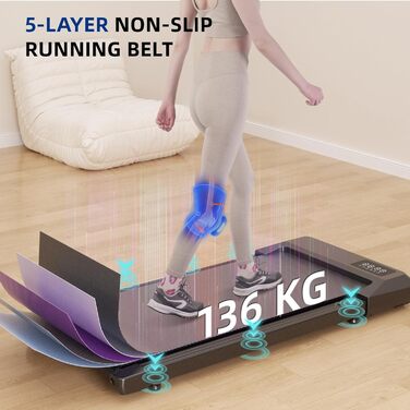 Lacuffy Raceable Walking Pad: Тиха ходунка з LCD-дисплеєм та керуванням через додаток, до 136 кг, для офісу та дому, з крокомером