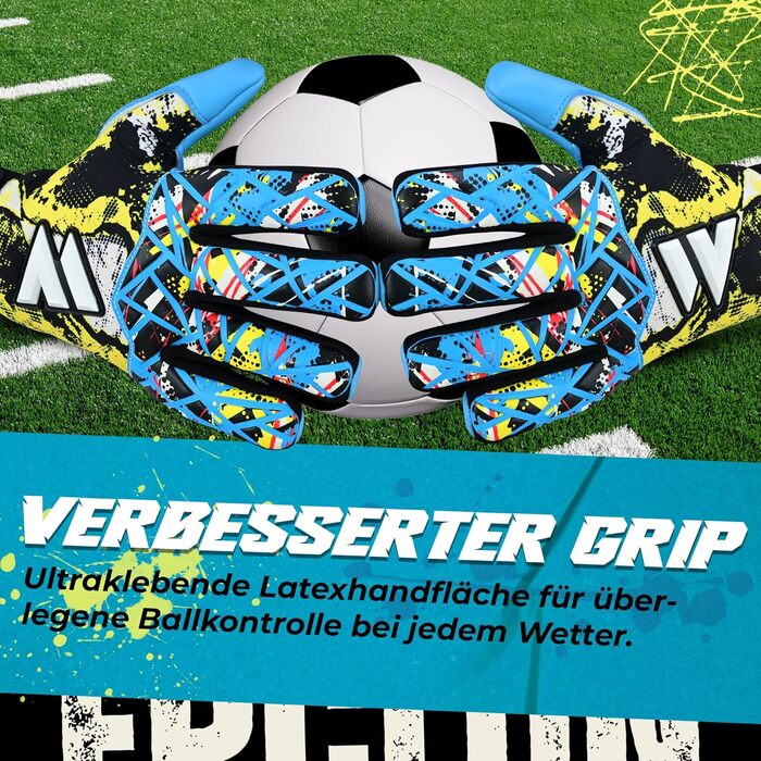 Дитячі та юнацькі воротарські рукавички Torwarthandschuhe: дихаючі та зручні рукавички з латексного піноматеріалу для хлопчиків, дівчаток та юніорів (9, Cyan)