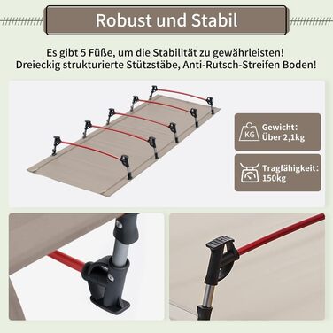 TOMOUNT Легке розкладне ліжко з алюмінію для кемпінгу: компактне, портативне, для відпочинку на природі, у наметі, у подорожах - зелене (хакі)